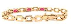 14kt Yellow gold 2.40ctw oval Tourmaline and diamond 3 stone square link bracelet