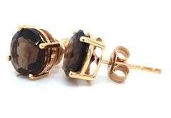 14kt Yellow gold round smokey quartz stud earrings