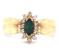 Estate 14K YG Marquise Emerald Ring