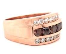 14kt Rose gold fancy dark brown diamond and white diamond triple row ring