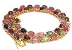 Inspiring Brand New European 38.00CTW Oval Cabochon-Cut Multi-Colored Tourmaline & 3.00CTW Diamond N