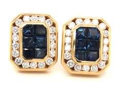 18kt Yellow gold sapphire and diamond earrings
