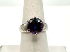 14 Kt, White Gold Plate 3.5 Ct Vs1 Russian Color Change Lab Simulated Alexandrite Ring