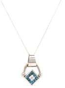 14kt White gold 1.60ctw white and IR blue diamond cluster flip pendant on chain