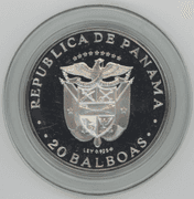Gem Cameo Proof Large 1973 Panama 20 Balboas Silver Piece. Box/COA