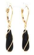 14kt Yellow gold teardrop black onyx twisted rope chain around dangle earrings