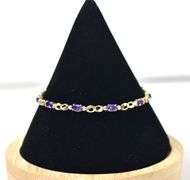 Pretty 10K Yellow Gold Amethyst Gemstone Bracelet with Diamond Accents