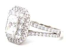 GIA Certificate Platinum 1.06ct Rectangular Cut Lab Diamond in Double Halo Split Shank Diamond Ring