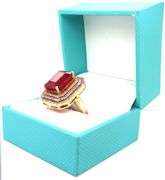 Gorgeous Massive 13.20CTS Emerald-Cut Ruby & 1.10CTW Diamond Ring in Sterling Silver