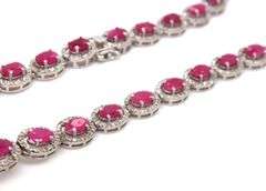 Gorgeous 36.00CTW Oval Faceted Ruby & 6.00CTW Diamond of 21.5 Inches Necklace in 14K White Gold Over