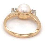 14kt Yellow gold 7.55mm pearl and diamond side ring