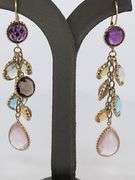 CERTIFIED 14K YELLOW GOLD DROP EARRINGS WITH MULTIPLE GEMSTONES