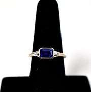 Elegant 14K White Gold Synthetic Sapphire Gemstone Ring with Diamond Accents
