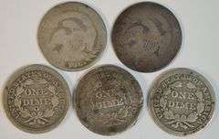 Lot of 5 old circulated Bust and Seated Dimes 1834 to 1853-O Arrows