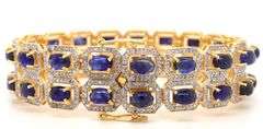 Amazing Brand New European 18.00CTW Oval Cabochon-Cut Blue Sapphire & 5.00CTW Diamond Bracelet in 14
