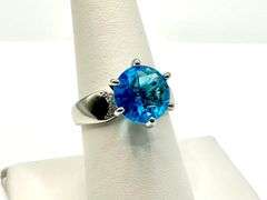 Amazing 14 Kt White Gold Plate 3.5 Ct Swiss Blue Topaz Ring