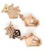 Vintage style Chinese good luck and pearl Lantern drop earrings