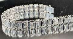 31.87CTW EMERALD-CUT LAB DIAMOND BEZEL TENNIS BRACELET 14K WHITE GOLD