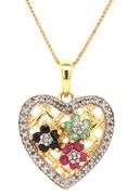 Italian 925 sterling silver multi color stone heart shaped pendant on chain