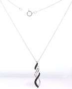 10kt White gold black and white diamond twisted pendant on chain