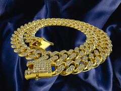 Sparkling Huge 92.3 Gram 14 Kt White Gold Plated Miami Cuban Link Necklace