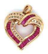 Classic 14K YG Ruby & Diamond Heart Pendant