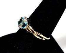 Gorgeous 14K Yellow Gold Blue Topaz Gemstone Ring with Diamond Accents