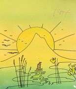 Rare Peter Max Original Mixed Media with Watercolor 'Land of Sunshine', c. 1989