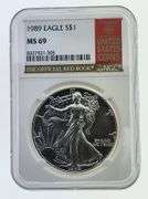 1989 American Silver Eagle, NGC MS69 "Red Book Label"