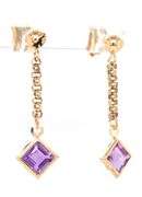 14kt Yellow gold square Amethyst chain drop earrings