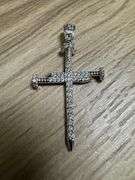 Rhodium Plated 925 Sterling Silver Nail Cross Moissanite Pendant