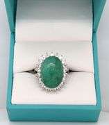 Amazing Large 13.00CTS Oval Cabochon-Cut Natural Emerald & Sapphire Ring in Sterling Silver