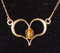 3 Vintage Gold Filled Gemstone Heart Necklaces