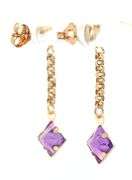 14kt Yellow gold square Amethyst chain drop earrings