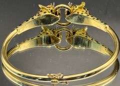VINTAGE 1980s 18K GOLD LEOPARD BANGLE WITH DIAMONDS & RUBIES