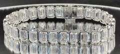 31.87CTW EMERALD-CUT LAB DIAMOND BEZEL TENNIS BRACELET 14K WHITE GOLD