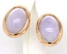 14kt Yellow gold Oval Lavender Jade clip on earrings