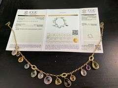 14K YELLOW GOLD GEM NECKLACE