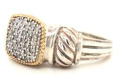 925 Sterling silver Effy 2 tone Pave diamond cushion shaped ring