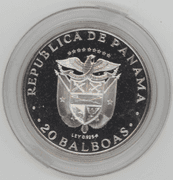 Gem Cameo Proof Large 1971 Panama 20 Balboas Silver Piece. Box/COA
