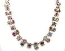 Breathtaking 25.00CTW Oval Cabochon -Cut Multi-Colored Tourmaline & 4.5CTW Diamond Necklace in 14K W
