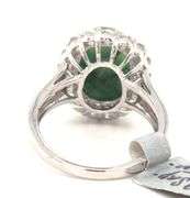 Enamoring 7.44CTW Oval Cabochon-Cut Natural Emerald & 1.39CTW White Sapphire Halo Ring in Sterling S