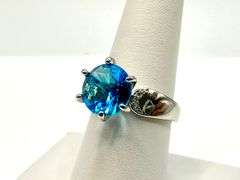 Amazing 14 Kt White Gold Plate 3.5 Ct Swiss Blue Topaz Ring