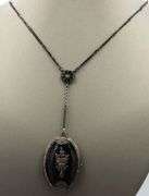 Vintage 925 sterling silver black onyx photo locket pendant lariat necklace