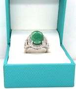 Darling 8.63CTS Oval Faceted Natural Emerald & 1.22 White Sapphire Ring in Sterling Silver