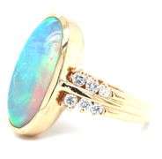 14kt Yellow gold doublet oval opal and diamond ring