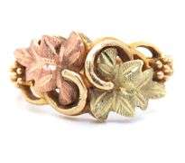 Black Hills Gold Style 10K Tri-Color Gold Floral Ring