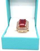 Gorgeous Massive 13.20CTS Emerald-Cut Ruby & 1.10CTW Diamond Ring in Sterling Silver