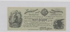 1860's Massachusetts Heavy Artillery Regiment Exchange Certificate - 25 Cents (Civil War Era Sutler 