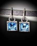 Vibrant 14K Blue Topaz and Diamond Dangle Earrings